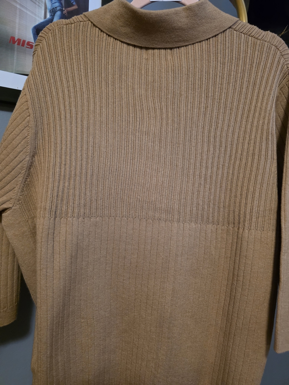 NWT H&M Camel Ribbed Knit Collared Polo Sweater XL | 3/4 Sleeve Capsule Wardrobe - Picture 12 of 12